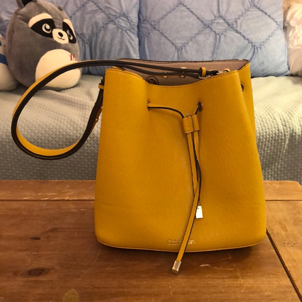 Yellow Calvin Klein vegan leather tote